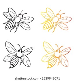 set of a Honey bee line art vector . bee silhouette, bee logo, icon, silhouette logo, bee carton vector