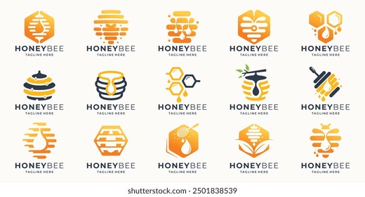 set of honey bee logo design inspiration. vector collection honeycomb, colorful, modern concept for brand.