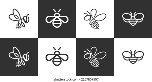Set of honey bee logo icon line style vector.