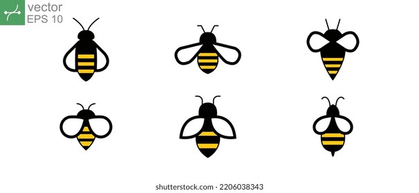 Set of honey bee in logo sign. Fly bee buzz graphic for template or web design. Honey insect animal. Bee concepts logo vector icon. Illustration design on white background. EPS 10