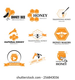 Set of honey and bee logos.Vector labels