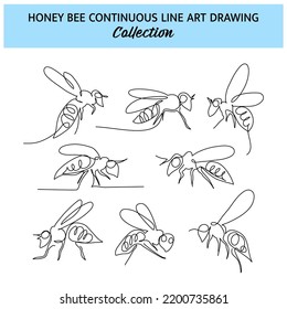 Set honey bee one continuous line drawing  Cute decoration hand drawn elements  Vector illustration minimalistic style white background 