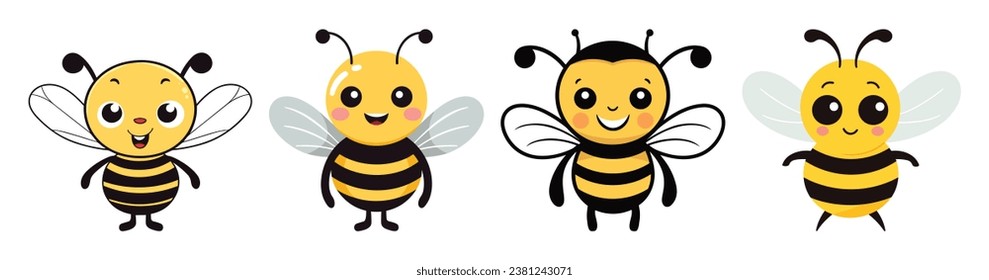 Set of Honey Bee Vector Clipart Illustration