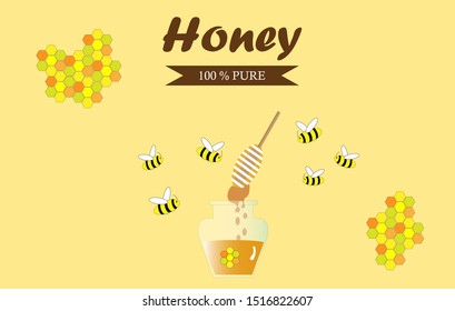 Set of honey, bee vector illustration