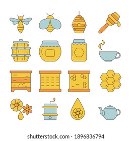 Set of honey and beekeeping icons. Honey industry.