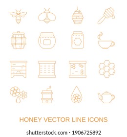 Set of honey and beekeeping icons. Honey industry.