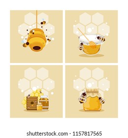 Set of honey and bees