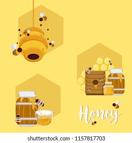 Set of honey and bees