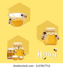 Set of honey and bees