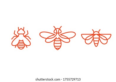 Conjunto de ilustraciones de abejas melíferas para logotipos o productos de miel