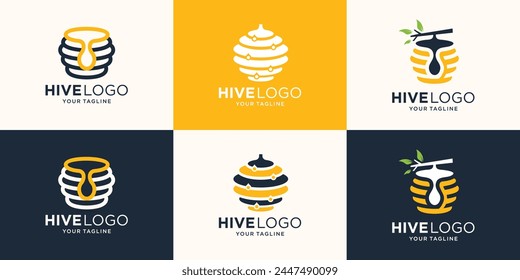 Conjunto de Vector de diseño de Plantilla de logotipo de peine de miel, emblema, concepto de diseño de miel, logotipos de colmena creativa.