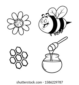 Set of honey creating cycle coloring book cartoon vector