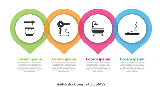 Set Honey dipper stick and bowl, Hair dryer, Bathtub and Scented spa stick. Business infographic template. Vector