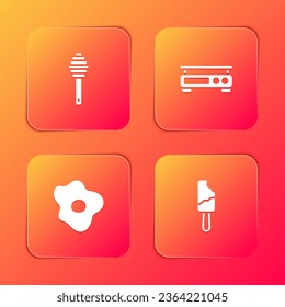 Set Honey dipper stick, Electronic scales, Scrambled eggs and Ice cream icon. Vector