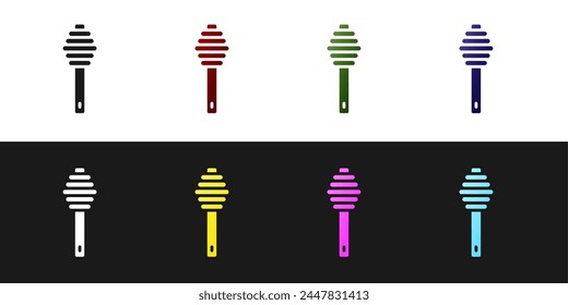 Set Honey dipper stick icon isolated on black and white background. Honey ladle.  Vector