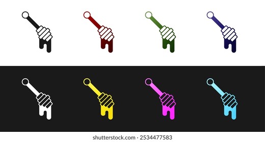 Set Honey dipper stick icon isolated on black and white background. Honey ladle.  Vector