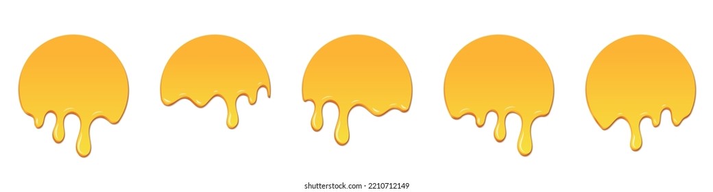 Set of honey drops. Dripping melted honey. Realistic melted honey. Honey drops. Yellow liquid dessert, sweet drip melt. Vector illustration