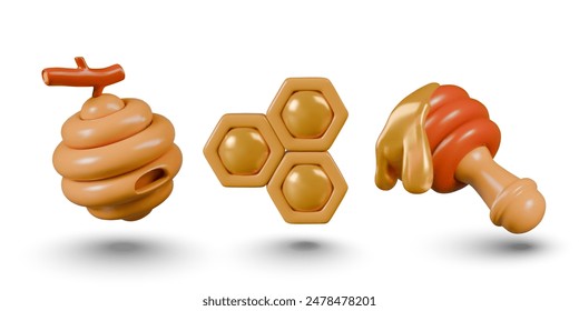 Set of honey icons, illustrations in cartoon style