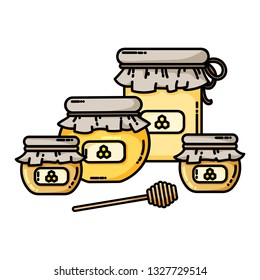 Set of honey jars web icon. Honey logo. Vector illustration in flat style