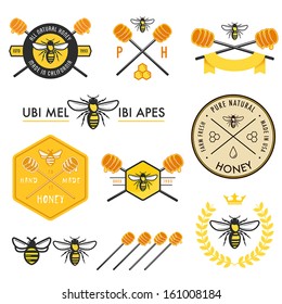 Set of honey labels, badges and design elements