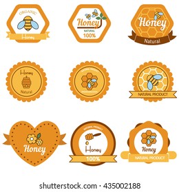 Set of honey labels, badges and design elements