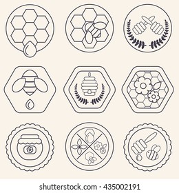 Set of honey labels, badges and design elements