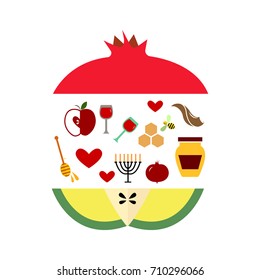 Set of honey labels, badges and design elements for Rosh Hashana, jewish new year. "Happy New Year"