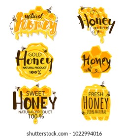 Set of Honey Labels isolated on white background.Vector illustration.