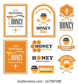Set of honey labels and signs in vector