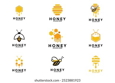 Set of Honey logo design vector, Bee Farm, honey farm logo design collections