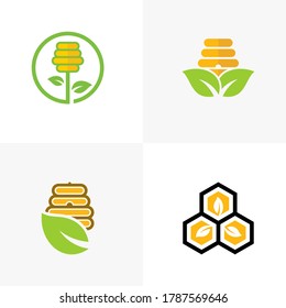 Set of Honey logo icon design, Vector illustration, Leaf Honey Logo Design Concept. Food logo template