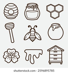 set of honey with outline style good for logo, icon, coloring page, coloring book, element design, etc