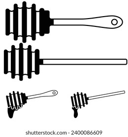 Set of honey stick dipper vector. Dripping Honey Icon set. 