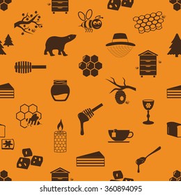 set of honey theme icons seamless pattern eps10