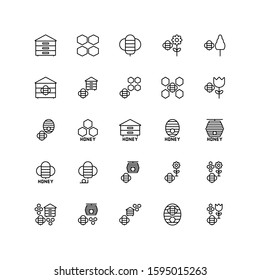 Set of Honeybee, agriculture, farm outline style icon - vector