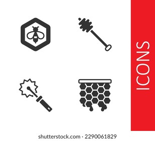 Set Honeycomb, Bee and honeycomb, Cutter roll for and dipper stick icon. Vector