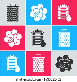 Set Honeycomb, Bee and honeycomb and Hive for bees icon. Vector