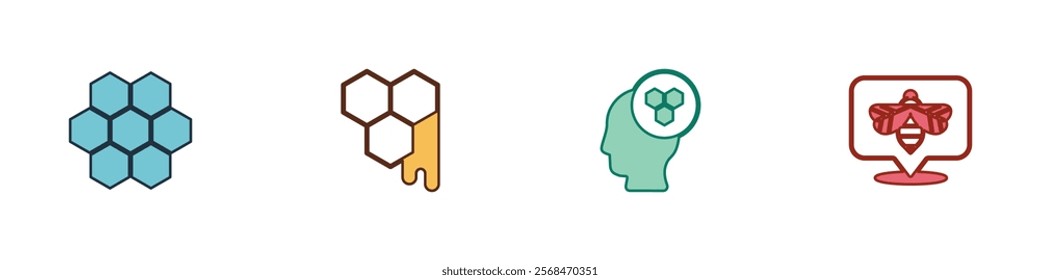 Set Honeycomb, , Beekeeper and  icon. Vector