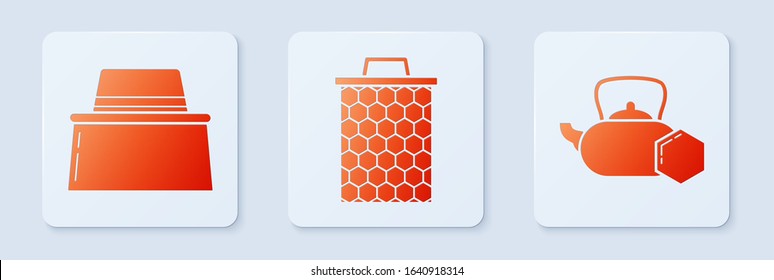 Set Honeycomb, Beekeeper with protect hat and Tea kettle with honey. White square button. Vector