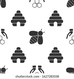 Set Honeycomb and hands, Bee and Hive for bees on seamless pattern. Vector