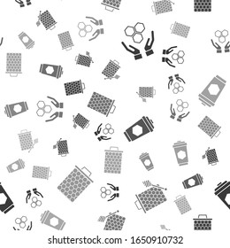 Set Honeycomb and hands, Honeycomb with honey dipper stickicon, Cup of tea with honey and Honeycomb on seamless pattern. Vector