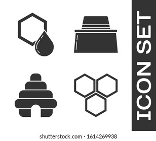 Set Honeycomb, Honeycomb, Hive for bees and Beekeeper with protect hat icon. Vector