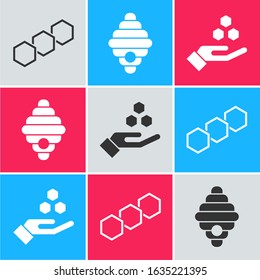 Set Honeycomb, Hive for bees and Honeycomb and hand icon. Vector