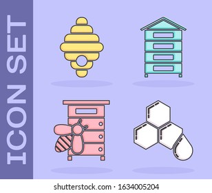 Set Honeycomb, Hive for bees, Hive for bees and Hive for bees icon. Vector
