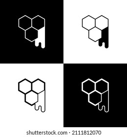 Set Honeycomb icon isolated on black and white background. Honey cells symbol. Sweet natural food.  Vector