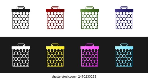 Set Honeycomb icon isolated on black and white background. Honey cells symbol. Sweet natural food.  Vector