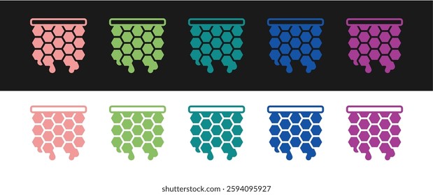 Set Honeycomb icon isolated on black and white background. Honey cells symbol. Sweet natural food.  Vector