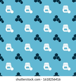 Set Honeycomb and Jar of honey on seamless pattern. Vector
