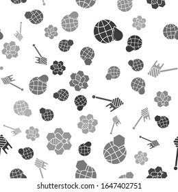 Set Honeycomb map of the world, Honeycomb map of the world, Honey dipper stick with dripping honey and Bee and honeycomb on seamless pattern. Vector
