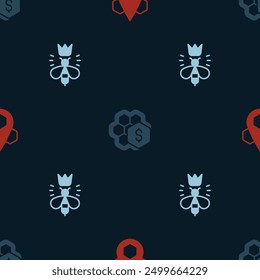 Set Honeycomb, Sale of honeycomb and Queen bee on seamless pattern. Vector